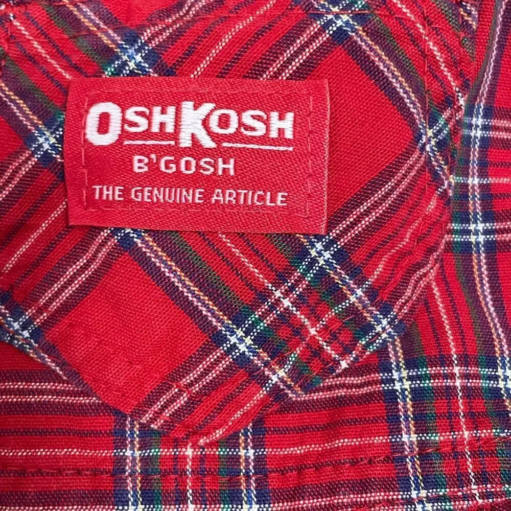 Vintage OshKosh Red Plaid Overalls Size 12 Months Button Shoulders VTG